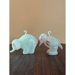 Vintage Rosbro Parrot and Elephant Ornaments Set of 2